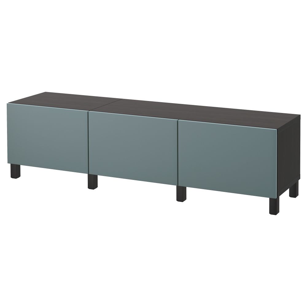 Комбинация для хранения с ящиками БЕСТО, черно-коричневый, Вальвикен серо-бирюзовый (180x40x48 см) - фото 1