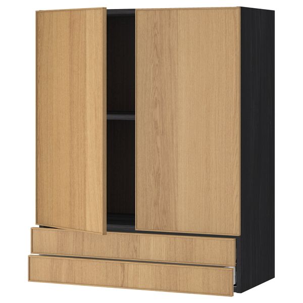 Навесной шкаф, 2 дверцы, 2 ящика МЕТОД / МАКСИМЕРА, черный, Экестад дуб - схема-чертеж с размерами