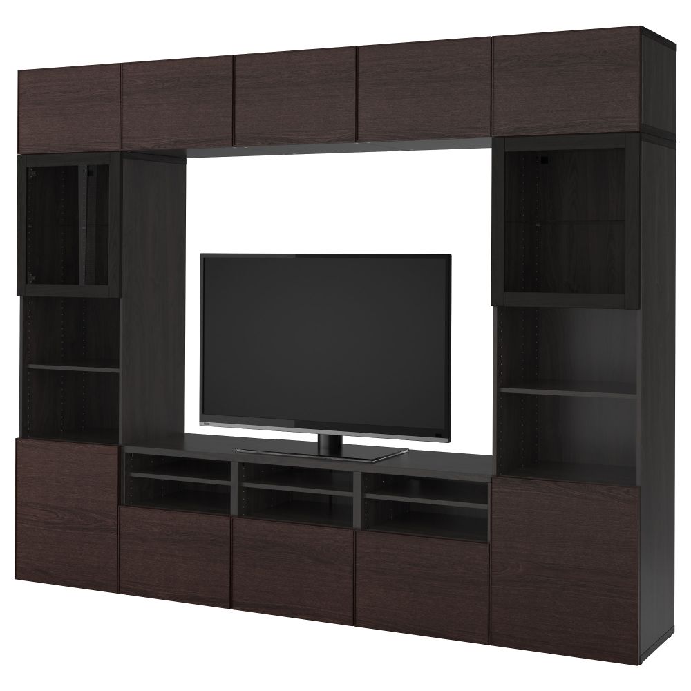 Шкаф для ТВ, комбинированный, стекляные дверцы БЕСТО, черно-коричневый, Инвикен черно-коричневый прозрачное стекло (300x40x230 - фото 1