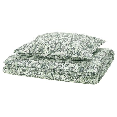RODGERSIA Пододеяльник и наволочка - зеленый/белый 150x200/50x60 см
