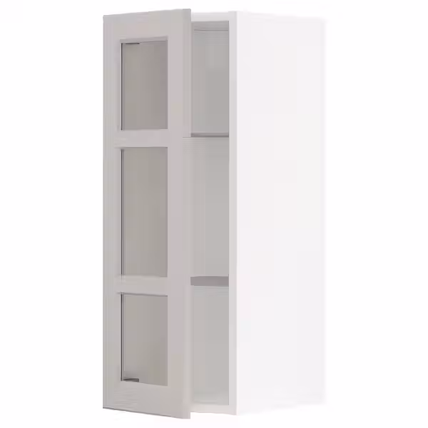 METOD Навесной шкаф/полки/стеклян дверца - белый/Lerhyttan светло-серый 30x80 см - фото 1