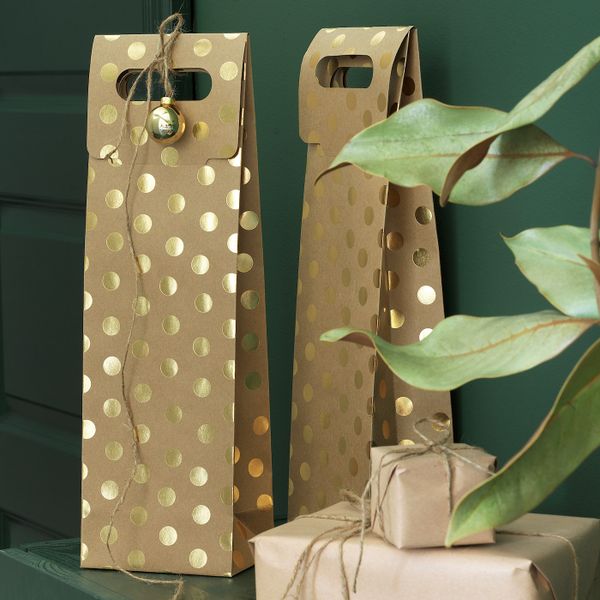 Подарочная упаковка для бутылки, орнамент «точки» коричневый/золотистый 13x41 см IKEA VINTER 2020 ВИНТЕР 2020 104.742.82 - схема-чертеж с размерами
