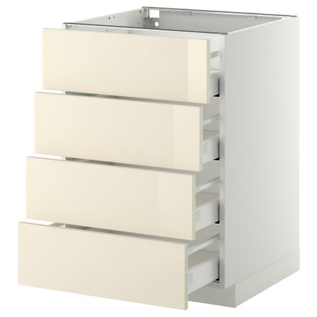 Напольный шкаф 4 фронтальных панели, 4 ящика МЕТОД / МАКСИМЕРА, белый, Рингульт кремовый