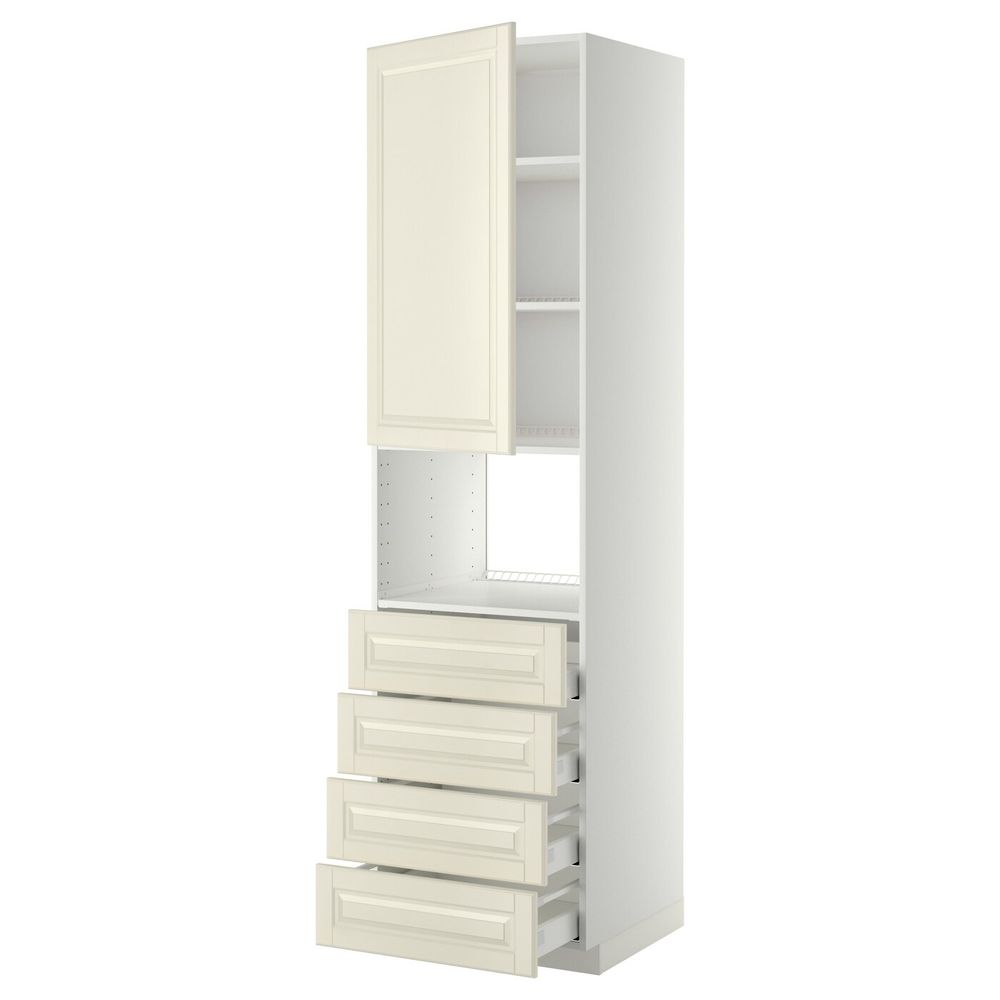 Высокий шкаф для духовки/дверца/4ящика, белый/Будбин белый с оттенком 60x60x220 см IKEA METOD МЕТОД / MAXIMERA МАКСИМЕРА - фото 1
