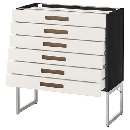 Напольный шкаф 6 фронтальных панелей, 6 нижних ящиков МЕТОД / МАКСИМЕРА, черный, Мэрста белый
