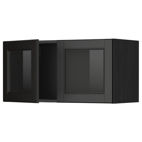 Навесной шкаф с 2 стеклянная дверями МЕТОД, черный, Лаксарби черно-коричневый (80x40 см) - схема-чертеж с размерами