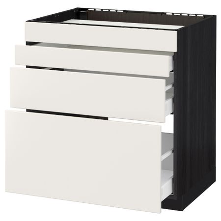 Напольный шкаф для духовки, 4фасада, 3 ящика МЕТОД / МАКСИМЕРА, черный, Веддинге белый