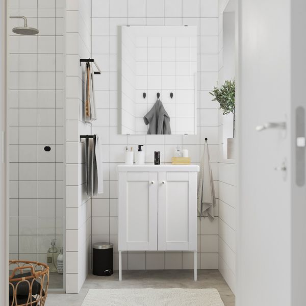 Комплект мебели для ванной,7 предм., Йельсен белый/Сальен смеситель 64x43x88 см IKEA FISKÅN ФИСКОН / TVÄLLEN ТВЭЛЛЕН 894.360.70 - схема-чертеж с размерами