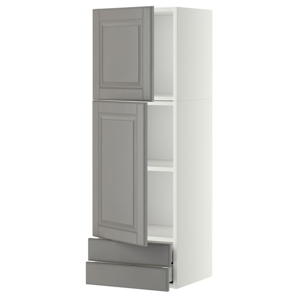 Навесной шкаф, 2 дверцы, 2 ящика МЕТОД / МАКСИМЕРА, белый, Будбин серый - фото 1
