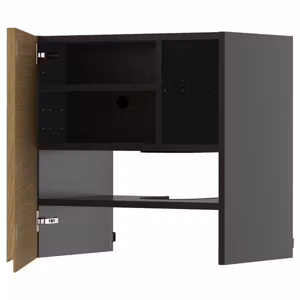 METOD Навесной шкаф д/вытяжки/полка/дверь - черно-серый/Voxtorp под дуб 60x60 см - фото 1