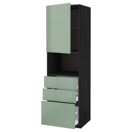 Высокий шкаф для/СВЧ+дверца/3 ящика МЕТОД / МАКСИМЕРА, черный, Калларп светло-зеленый