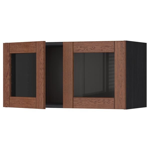 Навесной шкаф с 2 стеклянная дверями МЕТОД, черный, Филипстад коричневый (80x40 см) - схема-чертеж с размерами