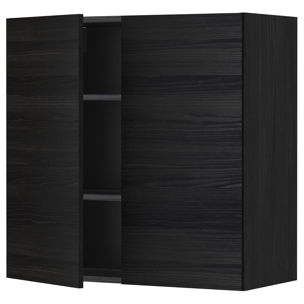 Навесной шкаф с полками, 2 дверцы МЕТОД, черный, Тингсрид черный - схема-чертеж с размерами
