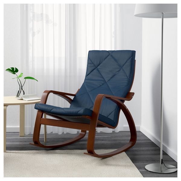Кресло-качалка ПОЭНГ, классический коричневый, Эдум темно-синий - фото 2