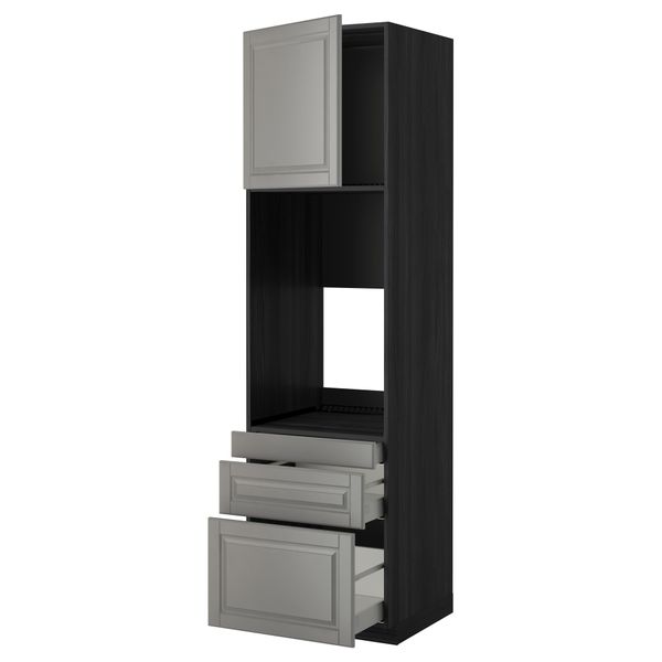 Высокий шкаф для двойной духовки, 3 ящика, дверца МЕТОД / МАКСИМЕРА, черный, Будбин серый - схема-чертеж с размерами