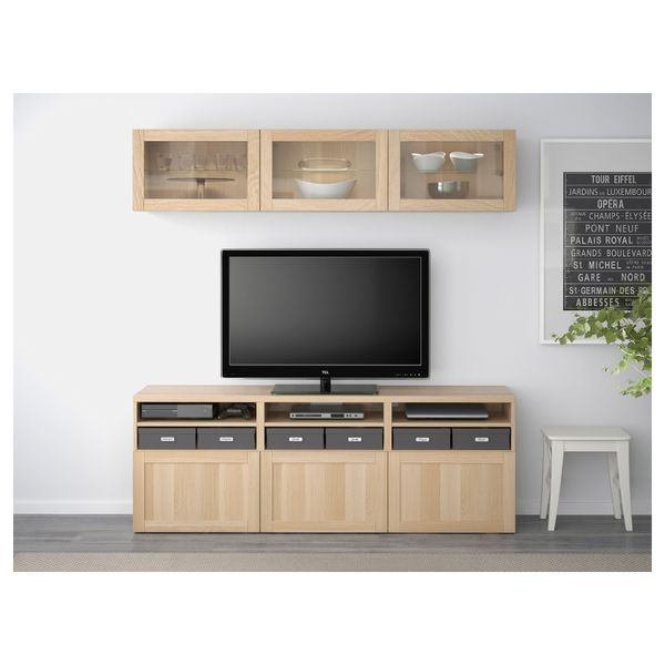 Шкаф для ТВ, комбинированный, стекляные дверцы БЕСТО, Ханвикен, Синдвик под беленый дуб (180x40x192 см) - фото 2