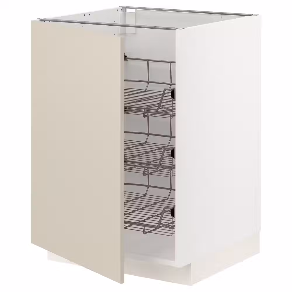 METOD Напольный шкаф/проволочные корзины - белый/Havstorp бежевый 60x60 см - фото 1