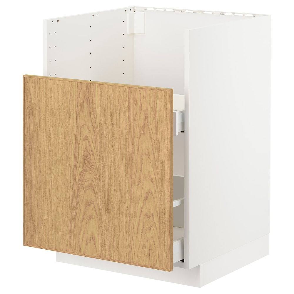 Шкаф под мойку БРЕДШЁН/1фасад/2ящика, белый/Экестад дуб 60x60 см IKEA METOD МЕТОД 492.982.16 - схема-чертеж с размерами