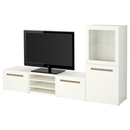 Шкаф для ТВ, комбинированный, стекляные дверцы БЕСТО, Марвикен белый прозрачное стекло (240x40x128 см)