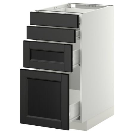 Напольный шкаф 4 фронтальных панели, 4 ящика МЕТОД / ФОРВАРА, белый, Лаксарби черно-коричневый