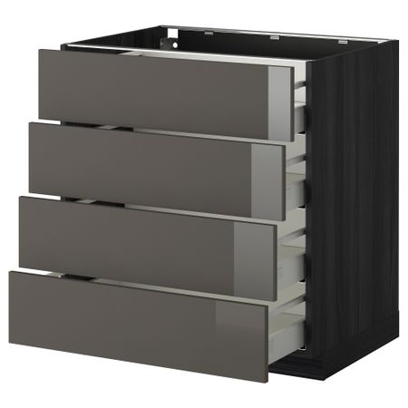 Напольный шкаф 4 фронтальных панели, 4 ящика МЕТОД / МАКСИМЕРА, черный, Рингульт серый