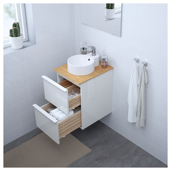 Шкаф со столешницей 29 раковина ГОДМОРГОН/ТОЛКЕН / ГУТВИКЕН, глянцевый белый, бамбук (42x49x70 см) - схема-чертеж с размерами