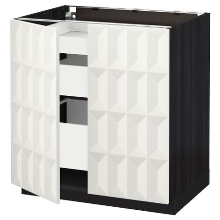 Напольный шкаф с 2 дверцами, 3 ящиками МЕТОД / МАКСИМЕРА, черный, Гэррестад белый (80x60 см)