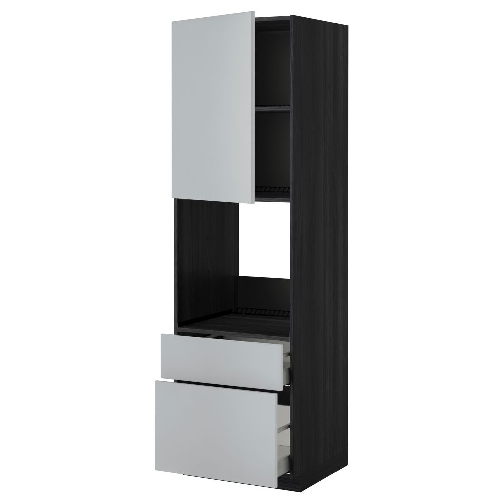 Высокий шкаф для духовки + дверь, 2 ящика МЕТОД / МАКСИМЕРА, черный, Веддинге серый - фото 1