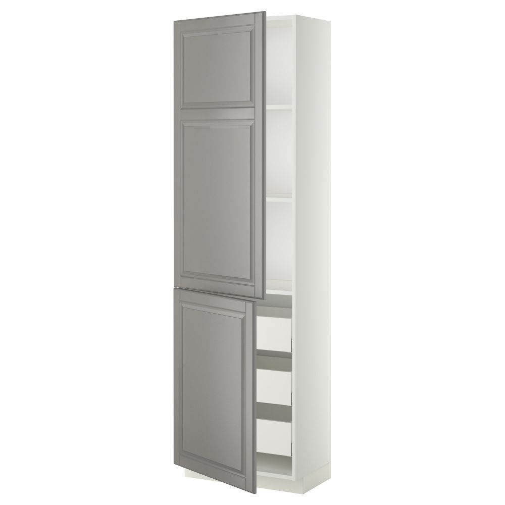 Высокий шкаф + полки, 3 ящика, 2 дверцы МЕТОД / МАКСИМЕРА, белый, Будбин серый - фото 1