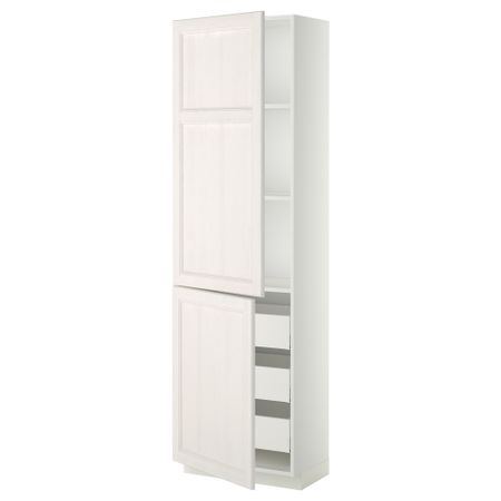 Высокий шкаф + полки, 3 ящика, 2 дверцы МЕТОД / МАКСИМЕРА, белый, Лаксарби белый