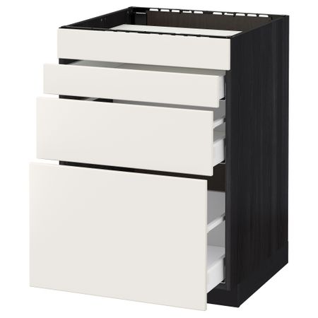 Напольный шкаф для духовки, 4фасада, 3 ящика МЕТОД / МАКСИМЕРА, черный, Веддинге белый