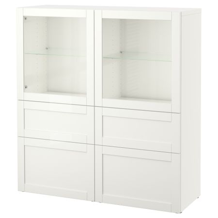 Комбинация для хранения + стеклянная дверцами, 120x40x128 см, Hanviken, Sindvik белый прозрачное стекло IKEA BESTÅ БЕСТО