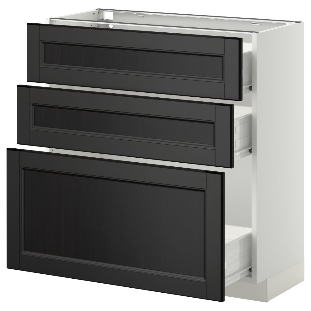 Напольный шкаф с 3 ящиками МЕТОД / ФОРВАРА, белый, Лаксарби черно-коричневый - схема-чертеж с размерами