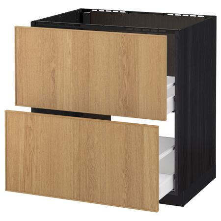 Напольный шкаф под мойку + 2 фронтальных панели, 2 ящика МЕТОД / МАКСИМЕРА, черный, Экестад дуб