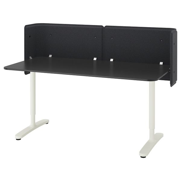 Стол для приемной, ясеневый шпон, черная морилка, белый 160x80 55 см IKEA БЕКАНТ 792.879.90 - фото 1