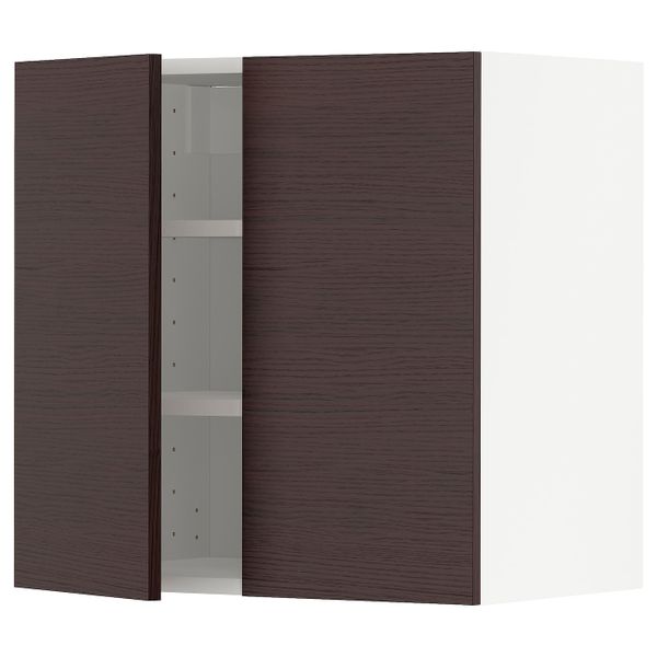 Навесной шкаф с полками/2дверцы, белый Аскерсунд/темно-коричневый под ясень 60x60 см IKEA METOD МЕТОД 693.333.13 - фото 1