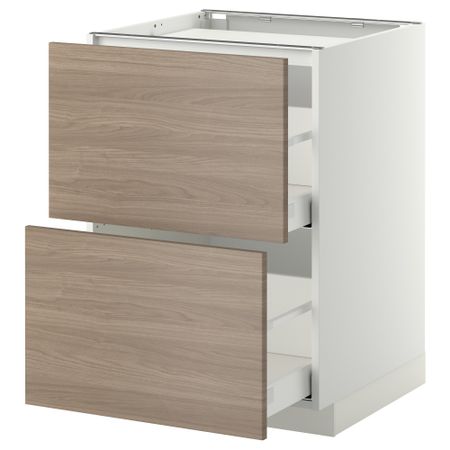 Напольный шкаф, 2 фронтальных панели, 3 ящика МЕТОД / МАКСИМЕРА, белый, Брокхульт светло-серый