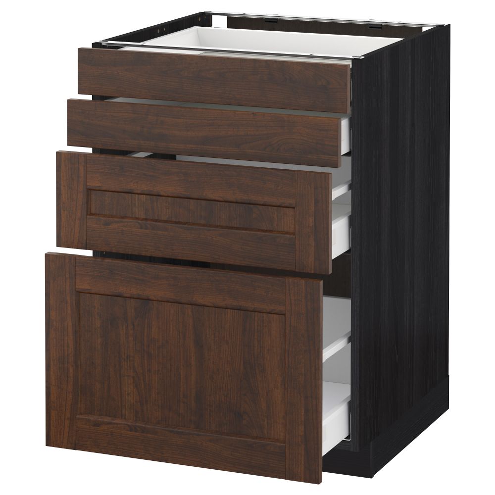 Напольный шкаф 4 фронтальных панели, 4 ящика МЕТОД / МАКСИМЕРА, черный, Эдсерум коричневый - схема-чертеж с размерами