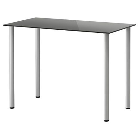 Стол ГЛАСХОЛЬМ / АДИЛЬС, стекло черный, серебристый (99x52 см)