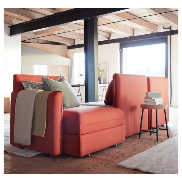 3-местный диван ВАЛЛЕНТУНА, Оррста оранжевый, Фуннарп черный/бежевый - фото 3