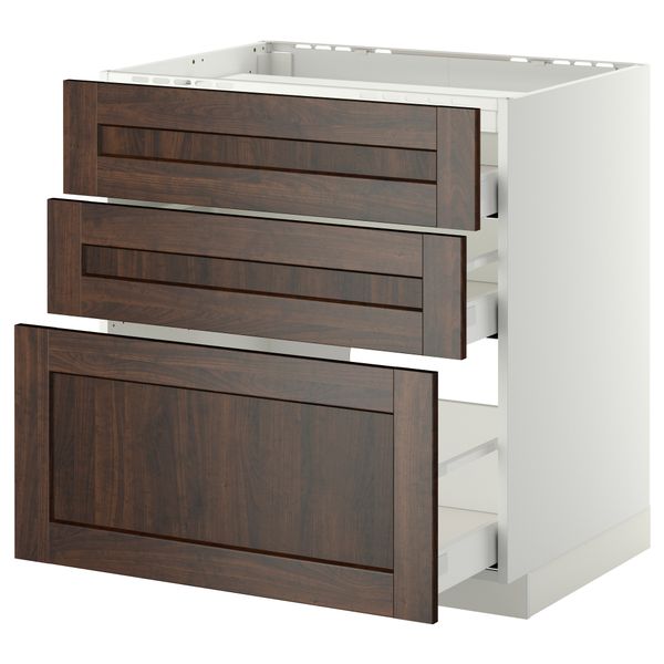 Напольный шкаф, 3 фронтальных панели, 3 ящика МЕТОД / МАКСИМЕРА, белый, Эдсерум коричневый - схема-чертеж с размерами