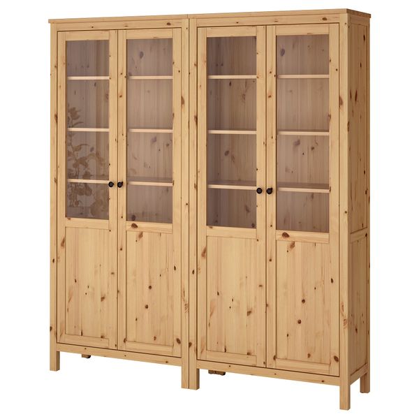 Комбинация для хранения со стеклянными дверцами ХЕМНЭС, светло-коричневый (180x197 см) - фото 1