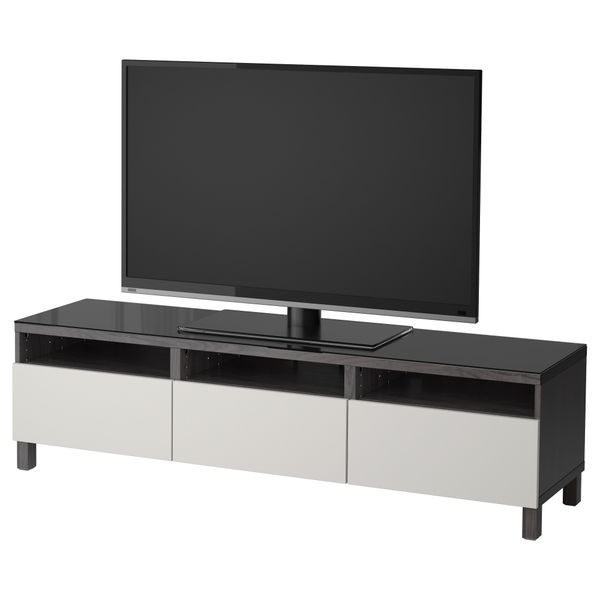 Тумба для ТВ с ящиками БЕСТО, черно-коричневый, Лаппвикен светло-серый (180x40x48 см) - фото 1