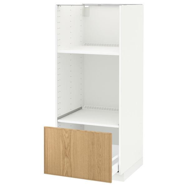 Высокий шкаф с ящиком для духовки/СВЧ, белый/Экестад дуб 60x60x140 см IKEA METOD МЕТОД / MAXIMERA МАКСИМЕРА 192.370.69 - фото 1