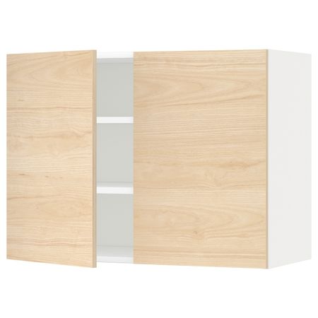 Навесной шкаф с полками/2дверцы, белый/Аскерсунд под светлый ясень 80x60 см IKEA METOD МЕТОД 794.456.97