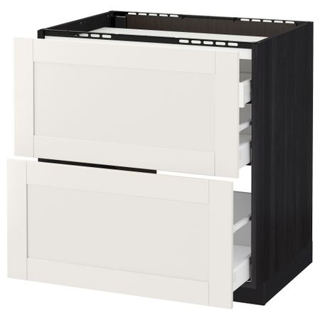 Напольный шкаф, 2 фронтальных панели, 3 ящика МЕТОД / МАКСИМЕРА, черный, Сэведаль белый
