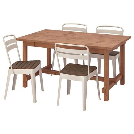 Стол и 4 стула, морилка, антик/бежевый акация 152/223x95 см IKEA NORDVIKEN НОРДВИКЕН / NORRMANSÖ НОРРМАНСЁ 394.261.82