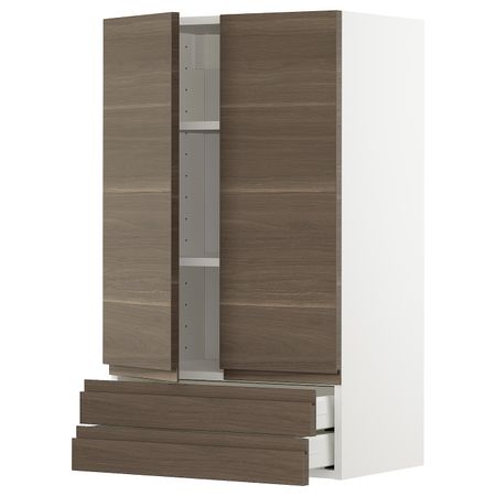 Навесной шкаф/2дверцы/2ящика, белый/Воксторп под грецкий орех 60x100 см IKEA METOD МЕТОД 993.002.45