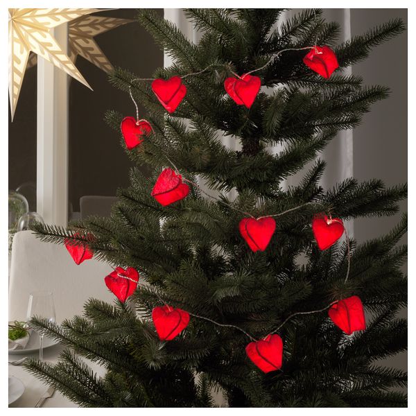 Гирлянда, 12 светодиодов СТРОЛА, с батарейным питанием, сердце красный - фото 3