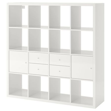 Стеллаж с 4 вставками, глянцевый, белый 147x147 см IKEA KALLAX КАЛЛАКС 192.783.33